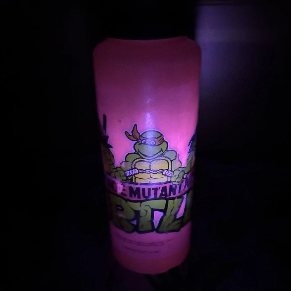 VTG 80s TMNT Teenage Mutant Ninja Turtles Water Bottle Straw Cap Pink Retro GLOW